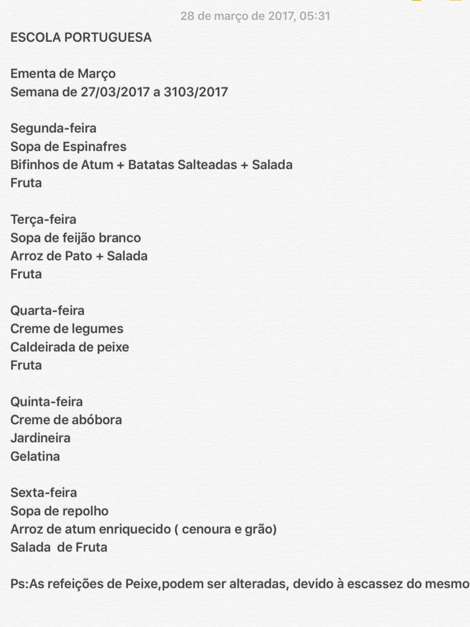 EMENTA DE 27 DE MARÇO A 30 DE MARÇO